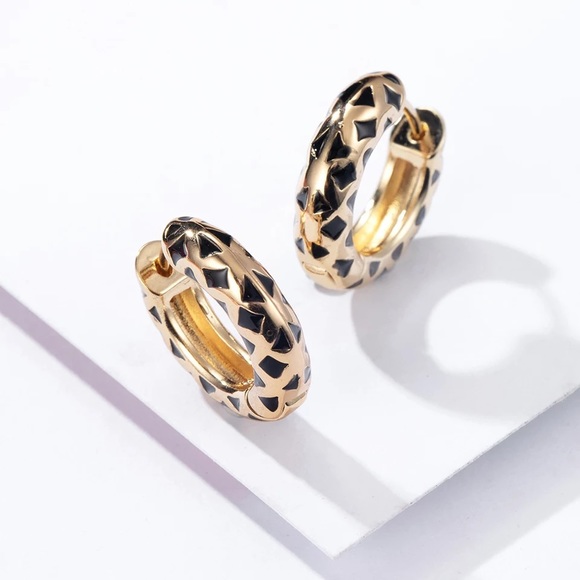 Willa Gold & Black Enamel Huggie Hoop Earrings - Picture 4 of 7